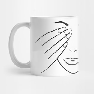 Womans Face With Hand Over Her Eye Mug